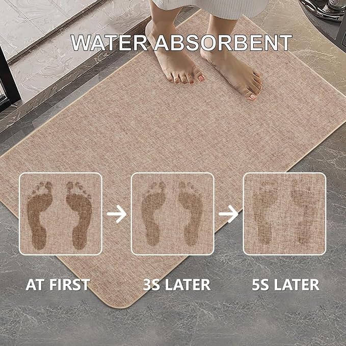 Indoor Door Mat, 1/10 in Ultra Thin Door Mat, Non-Slip Natural Rubber Backing Inside Doormat, Washable, Low-Profile Entrayway Mats, Durable Dirt Trapper for Various Entrance, 35''X28'', Khaki