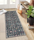 Lahome Moroccan Trellis Kitchen Runner, 2x5 Rug Runners for Hallways Non Slip Laundry Room Rug, Ultra-Thin Washable Vintage Carpet for Bedroom Bathroom Elise, Black/Multi