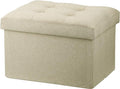 LINMAGCO Ottoman Storage Ottoman with Storage Small Foot Rest Stool Under Desk Stool Short Folding Footrest Linen Cloth Beigh 16X12X12IN