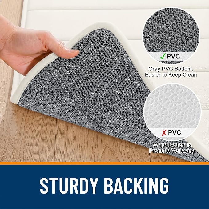 OLANLY Memory Foam Bath Mat 30x20, Super Soft Absorbent Bathroom Rugs, Quick Dry, Machine Washable Shower Floor Rugs, Bathmat Carpet, Bathroom Home Decor Accessories, Ivory