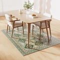 Floor Mat for Home 5×7ft, Easy Clean Plastic Rug-Like Pattern Area Mat for Living Room, Waterproof Vinyl Area Rug for Under Kitchen Table, No Slip Soft Vintage Rug for High Traffic Area (Green)