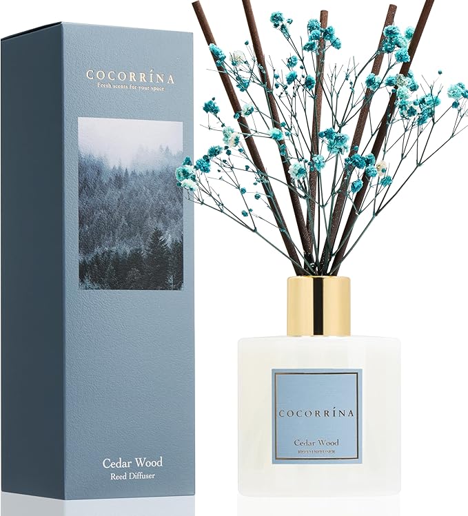COCORRÍNA Reed Diffuser - Cedar Wood 6.7 fl oz Reed Diffuser with Sticks, Home Bedrrom Bathroom Shelf Decor