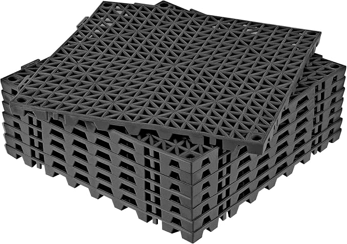 ToLanbbt Modular Interlocking Cushion 8P 11.8" x 11.8" Interlocking Rubber Floor Drain Holes Non-Slip Splicing Drainage Mats for Deck, Shower, Kitchen, Drain Pool, Sauna Bath, Indoor Outdoor (Black)