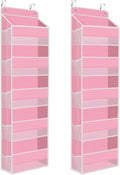 SpaceHacks 2 Pack Over The Door Organizer Hanging Storage Organizers with Clear Window 40lb Large Capacity Room Organizer for Pantry Laundry Bathroom Nursery Closet(Pink)