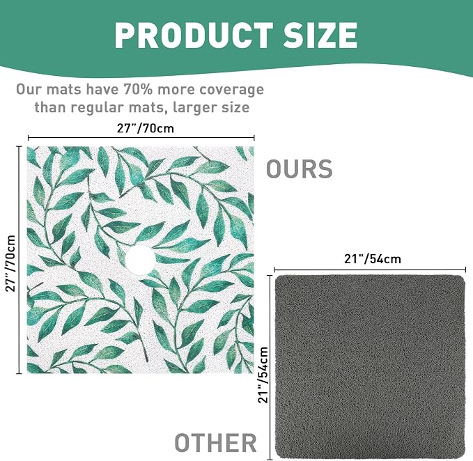 Square Shower Mat Non Slip: 27 x 27 Inch Extra Large Shower Mats with Drain Hole in Middle - PVC Loofah Anti Slip Shower Floor Matt for Inside Shower