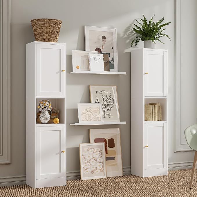 Bevivog Slim Kitchen Pantry Cabinet for Small Space, 67" Tall Narrow Storage Cabinets with Hutch and 3 Adjustable Shelves, Freestanding Tall Slim Bathroom Storage Cabinet