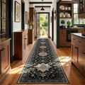 RELEANY Area Rugs Runner 3'x20' Washable Non-Slip, Floral Vintage Distress Medallion Carpet for Kitchen Hallway Bedroom Beside Laundry Room Bathroom, Black Brown Neutral Dark Tan