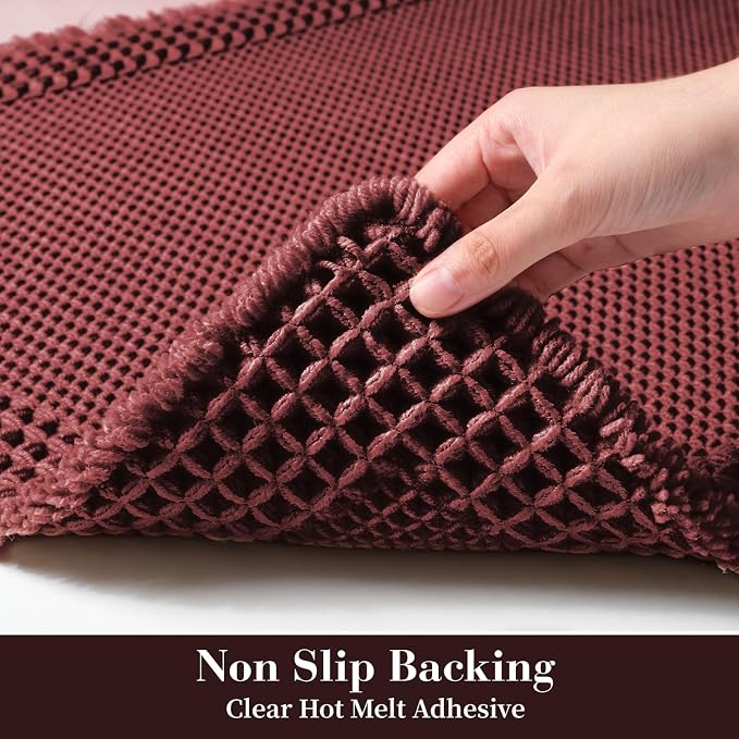 RESARE Waffle Bath Mat for Bathroom, Super Absorbent Bathroom Rugs Non Slip Machine Washable, Ultra Soft Quick Dry Boho Bath Rugs with Tassels, Farmhouse Home Decor Accessories, 18"x30" Dark Red