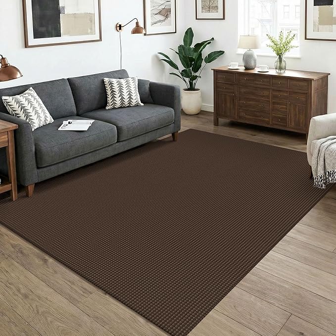 KOZYFLY Washable 5x7 Living Room Rug, Non Slip Woven Area Rugs, Braided Floor Carpet for Entryway, Kitchen, Bedroom, Dining Room, Office, Cotton Rug Indoor Decor, Brown/Dark Brown