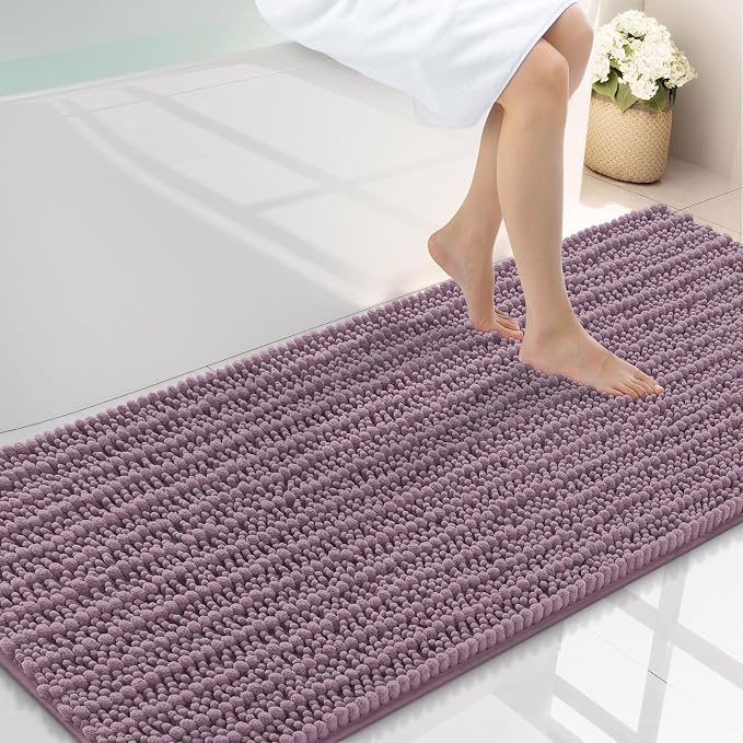 Smiry Bathroom Rugs Mat 59x24, Extra Soft Absorbent Chenille Bath Rugs, Non Slip Rubber Backing Machine Washable Quick Dry Bath Mats for Bathroom Floor, Tub, Shower, Home Decor Accessories, Deep Plum