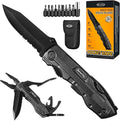 RoverTac Pocket Knife, 15-in-1 Multitool with Pliers, Bottle & Can Opener, 9 Screwdriver Bits, Locking Mechanism & Nylon Sheath - EDC Multi Tool for Camping, Hiking & DIY, Gift for Men & Dad