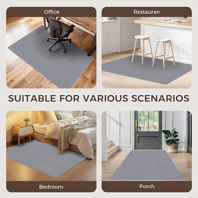 Office Chair Mat for Hardwood Floor 36x55 Inch, Non-Slip Rolling Chair Mat, Flat Lay Floor Protector for Wood Tile Laminate, Anti-Slip Sound Absorbing(Grey)