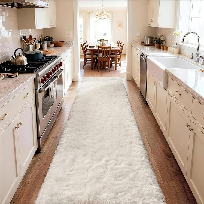 Ophanie Runner Rug for Hallway, 2.5x12 Washable Non-Slip Fluffy Soft Bedside Rugs, Bedroom Living Room Shaggy Carpet for Kids Girls Boys Dorm Nursery Home Decor Aesthetic, Ivory