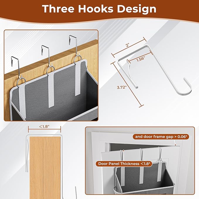 2 Pack 5 Tier Over The Door Organizer - Large Capacity Behind Door Hanging Shelves with 10 Mesh Pockets and Clear Windows, Closet Organizers and Storage for Bathroom, Bedroom, Nursery, Grey