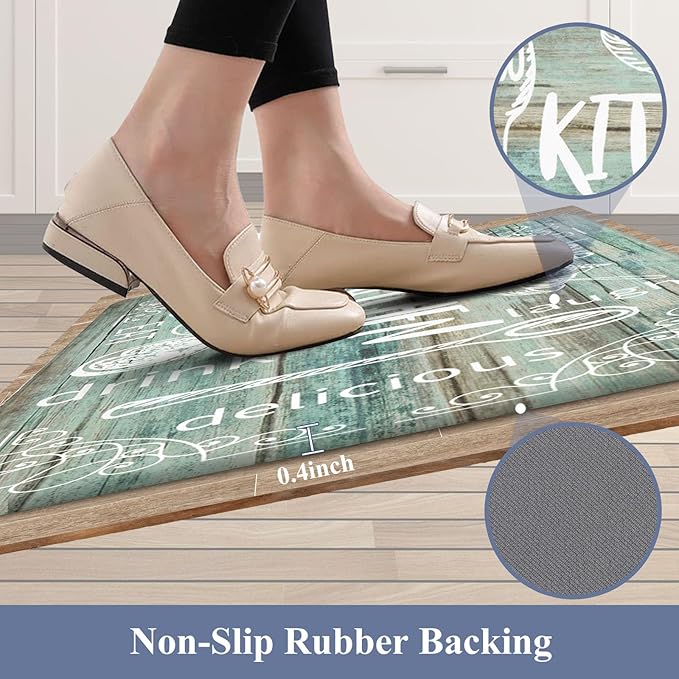 HEBE Kitchen Rugs Set of 2, Cushioned Anti Fatigue Kitchen Mats for Floor, Non Slip Waterproof Comfort Standing Desk Mat Carpet for Sink, Stove, Laundry Room