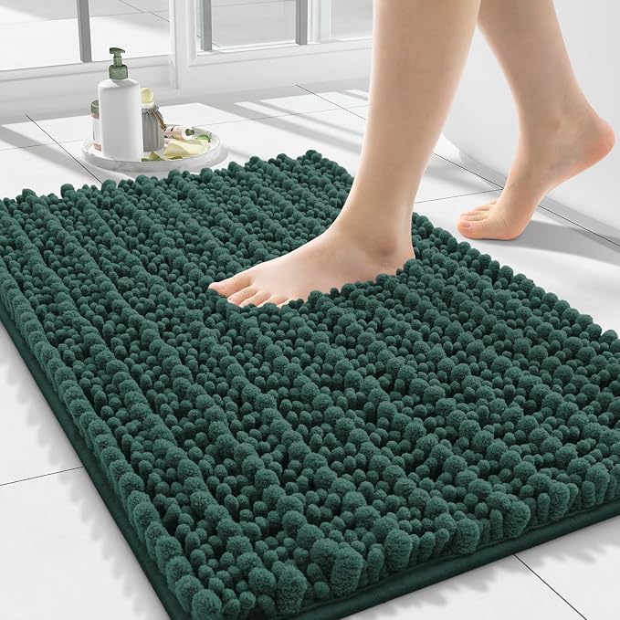 Smiry Bathroom Rugs Mat 24x16, Extra Soft Absorbent Chenille Bath Rugs, Non Slip Rubber Backing Machine Washable Quick Dry Bath Mats for Bathroom Floor, Tub, Shower, Home Decor Accessories, Green