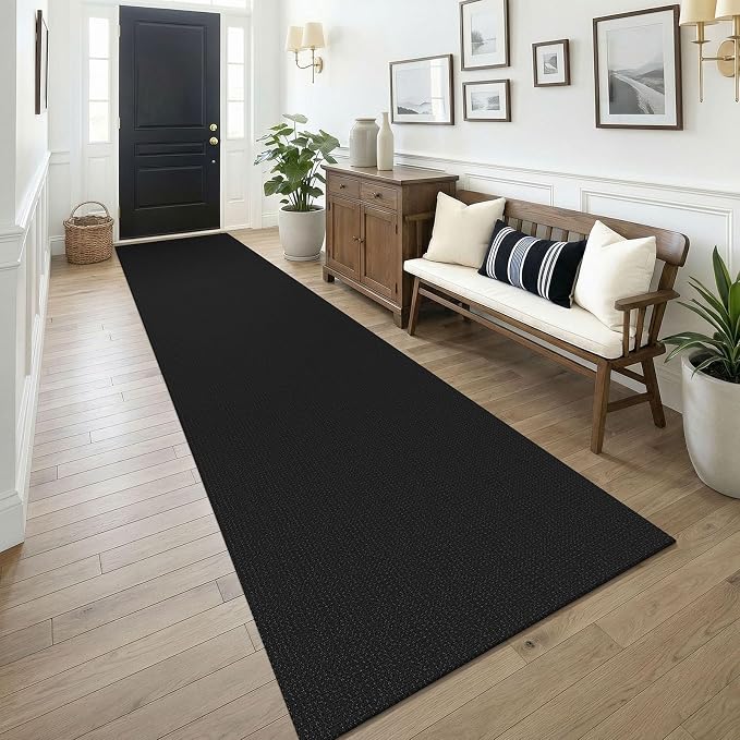 KOZYFLY Black 3x14 Runners Rugs for Hallway, Long Washable Runner Rug, Woven Non Slip Kitchen Runner, Flatweave Entryway Rug, Floor Carpet for Entry, Aisle, Hall, Black/Dark Grey