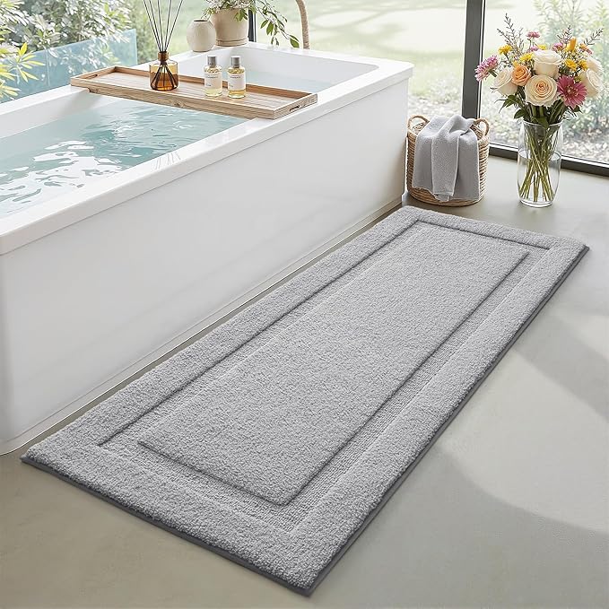 LUMI Extra Large Ultra Soft Bathroom Rugs Non Slip with Rubber Backing, Absorbent Washable Bath Mat Quick Dry, Upgraded Premium Microfiber Plush Carpet for Bathtub and Shower Floor, Grey, 24x60