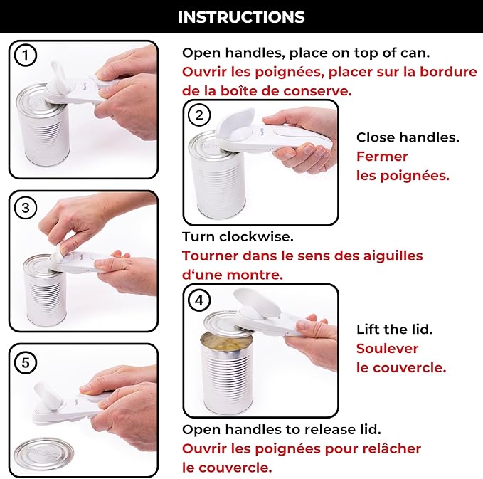 Starfrit Little Beaver Can Opener, Safe, Holds lid and Leaves No Sharp Edges on Lid, Comfort Grip, 3-Year Warranty, Red
