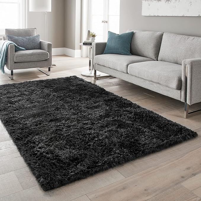 Ophanie Black Area Rug 5x7 Rugs for Living Room, Fluffy Furry Shaggy Fuzzy Rug, Carpets for Bedroom Shag Plush Soft Large, Kids Home Decor Aesthetic