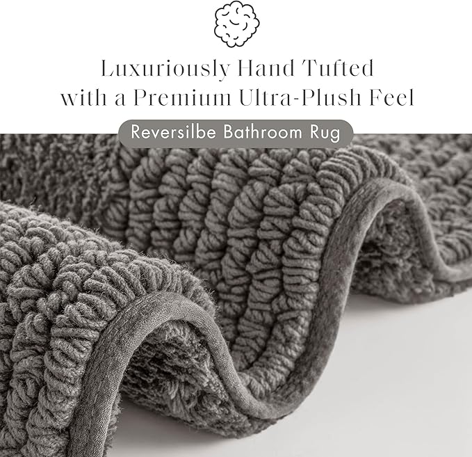 Madison Park Splendor Reversible 100% Cotton Tufted Bathroom Rug-3000 GSM Hotel Quality Luxurious Plush Medium Pile Bath Mat Absorbent, Quick Dry, Shower Room Décor, 17x24 Charcoal
