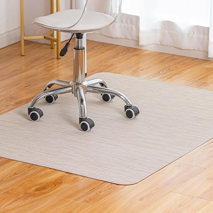 Baroyal Office Chair Mat for Hardwood Floor Under Desk Computer Rolling Chair Mat for Wood/Tile Floor Non-Slip Heavy Duty Desk Rug PVC Plastic Hard Floor Protector 48" x 60" (Parchment)