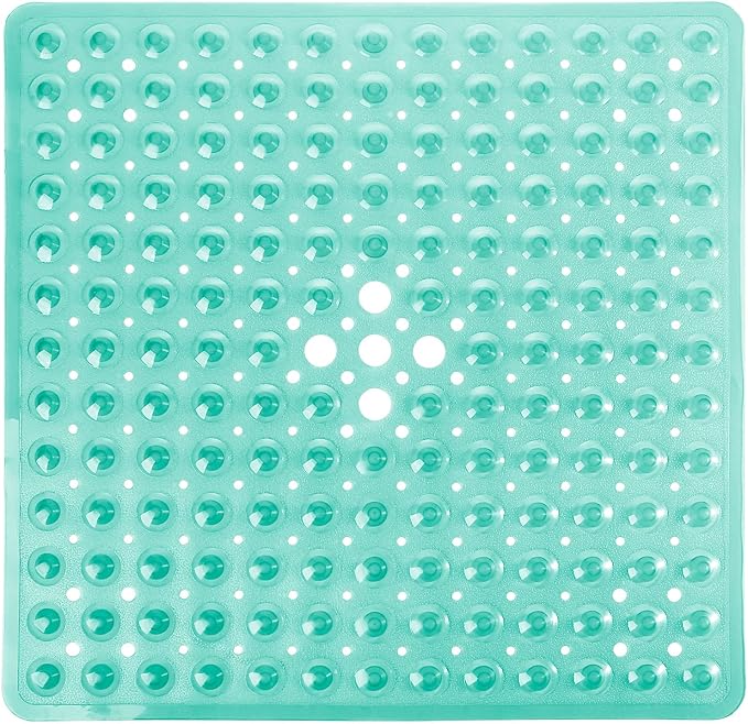 Yimobra Shower Stall Mat Non Slip, 21X21 Inch, Soft Square Bath Mat for Shower with Suction Cups and Drain Holes, Stall Floor Mats for Bathroom, Machine Washable, Bathroom Accessories, Clear Green
