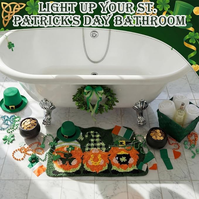 Capoda St. Patrick's Day Bathroom Rug 20 x 31.5 Inch Gnome Shamrock Bathroom Rug Non-Slip Washable Soft St. Patrick Bath Mat for Indoor Outdoor Home Kitchen Bath Decoration(1 Pcs, Gnome)