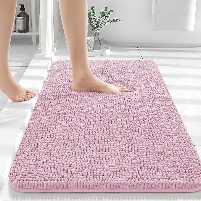 OLANLY Large Bathroom Rugs 44x32, Extra Soft Absorbent Chenille Bath Rugs, Rubber Backing Quick Dry, Machine Washable Bath Mats for Bathroom Floor, Tub and Shower, Home Decor Accessories, Dusty Rose