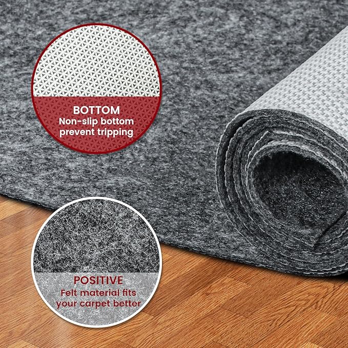 Waterproof Rug Pad, 9x12 ft Area Rug Non-Slip Carpet Pad, 1/4" Thick Non-Slip Rug Pads for All Floors and Finishes, Felt Pad for Hardwood Floors, Keeps Carpets in Place Soft and Safe
