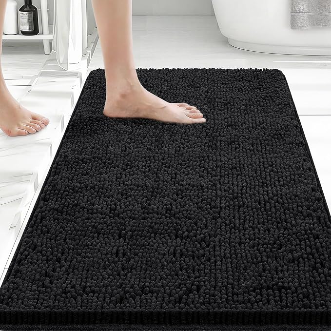 Bcoimo 30x20 Chenille Bath Mat – Non-Slip with Backing Bath Rug Ultra-Absorbent and Machine Washable Bathroom Mat Quick-Dry Design. Ideal for Bathroom Shower and Tub Areas