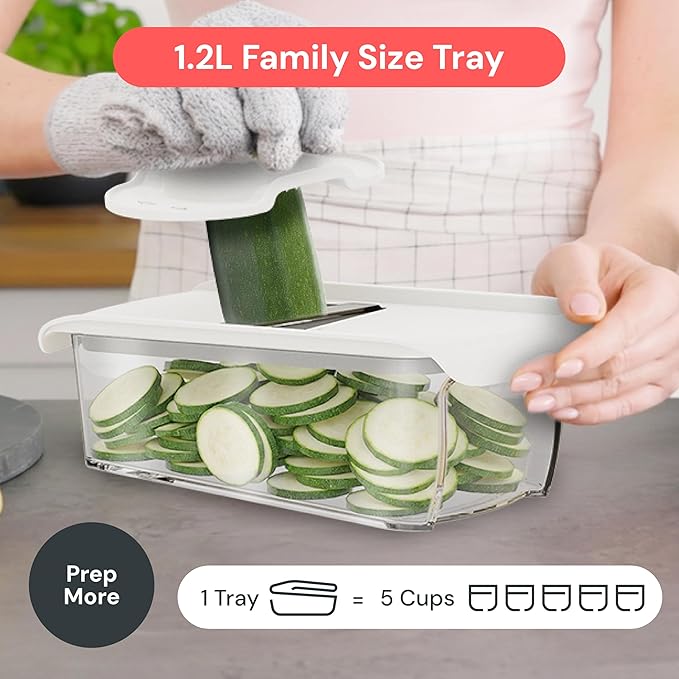 Fullstar Mandoline Slicer for Kitchen, Fruit Cutter, Cheese Grater, Cucumber Slicer, Julienne Peeler, Food Cutter & Kitchen Gadgets & Gifts with Safety Glove (9 in 1, White)