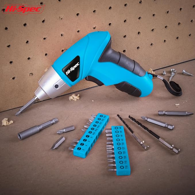 Hi-Spec Small Electric Screwdriver, Mini Drill Set, Rechargeable 3.6V Cordless Screwdriver with 26 Driver Bits, Power Tool for Small Projects & Home Use, Blue