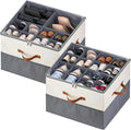 Shoe Organizer for Closet, 2 Pack Shoe Storage Containers with Adjustable Dividers, Space Saving Shoe Box Organizers Bins with Clear Lids & 4 Handles, Fits 16-32 Pairs, Beige & Grey