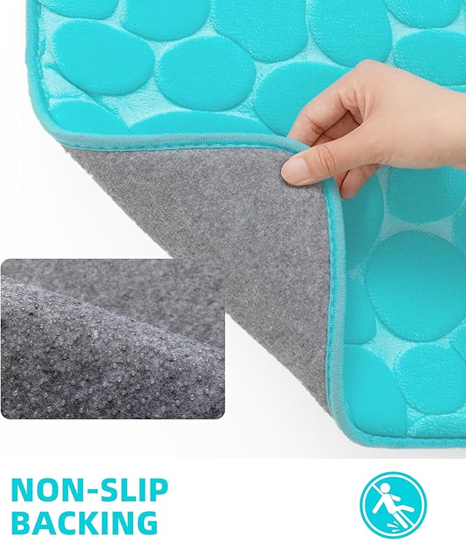 YIHOUSE Memory Foam Runner Rug, Cobblestone Bathroom Runner Rugs Super Water Absorbent Bath Mats for Bathroom Machine Washable Bath Rugs for Hallway Bedroom Laundry Room(24 x 47,Teal)
