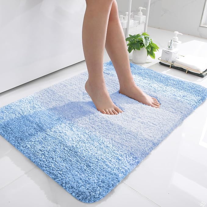 OLANLY Bathroom Rugs Mat 36x24, Extra Soft Absorbent Microfiber Bath Rugs, Rubber Backing, Quick Dry, Machine Washable Bath Mats for Bathroom Floor, Tub and Shower, Home Decor Accessories, Light Blue