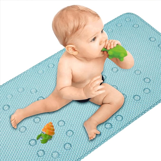 Bathtub Mat Non Slip Ivory 36” X 17” Shower Mat Soft Foam Bath Mats for Bathroom Tub, Bathtub Mat with Drain Holes, Suction Cups, Shower Mat Non Slip