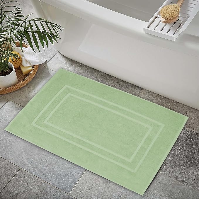 Feather & Stitch 2 Piece Towel Like Bath Mats (30x21 Inch) 100% Cotton Terry Bath Mats, Bathroom Shower Floor Mats [NOT A Bathroom Rug], Soft Absorbent Washable Mats - Pastel Green