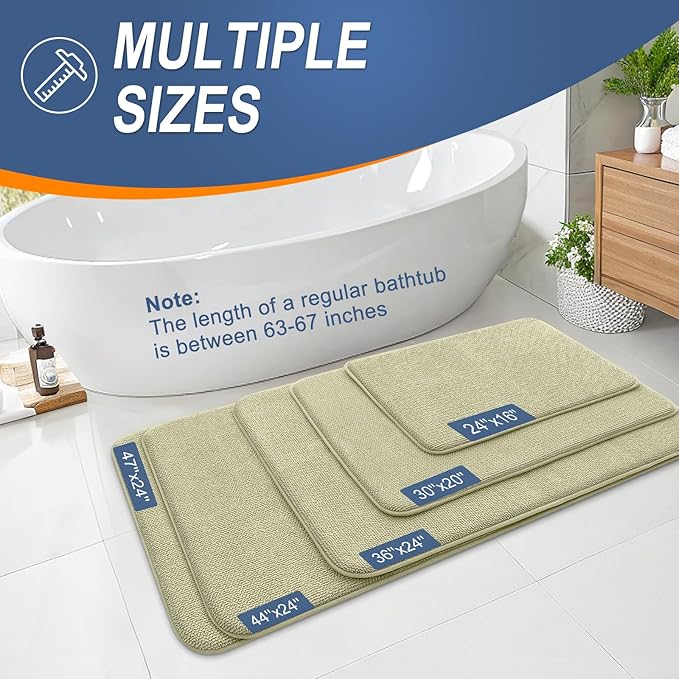 OLANLY Thick Memory Foam Bath Mat Rug 30x20, Extra Soft Absorbent Bathroom Rug, Quick Dry Bath Mats, Non-Slip, Machine Washable Carpet for Bathroom, Tub and Shower, Home Decor Accessories, Vanilla