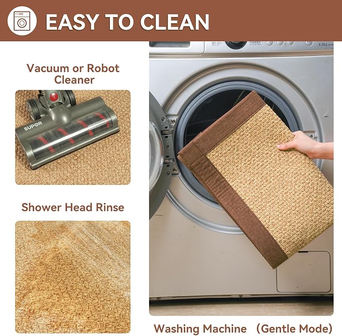 YDKGL Bath Mat Bathroom Rugs Non Slip Washable, Soft Jute-Like Ultra Thin Bath Mats, Rubber Backing Super Absorbent Quick Dry Thin Bath Rug Shower Mat Fit Under Door Bathroom Tub Floor, Brown 20"x32"