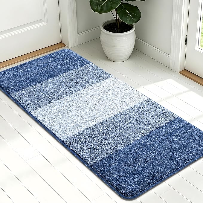 Kitinjoy Indoor Outdoor Door Mat, 54x24 Non-Slip Absorbent Dirt Trapper, Low-Profile Washable Inside Entrance Front Floor Mat, Sturdy Soft Entry Doormats for Entryway, Navy Blue