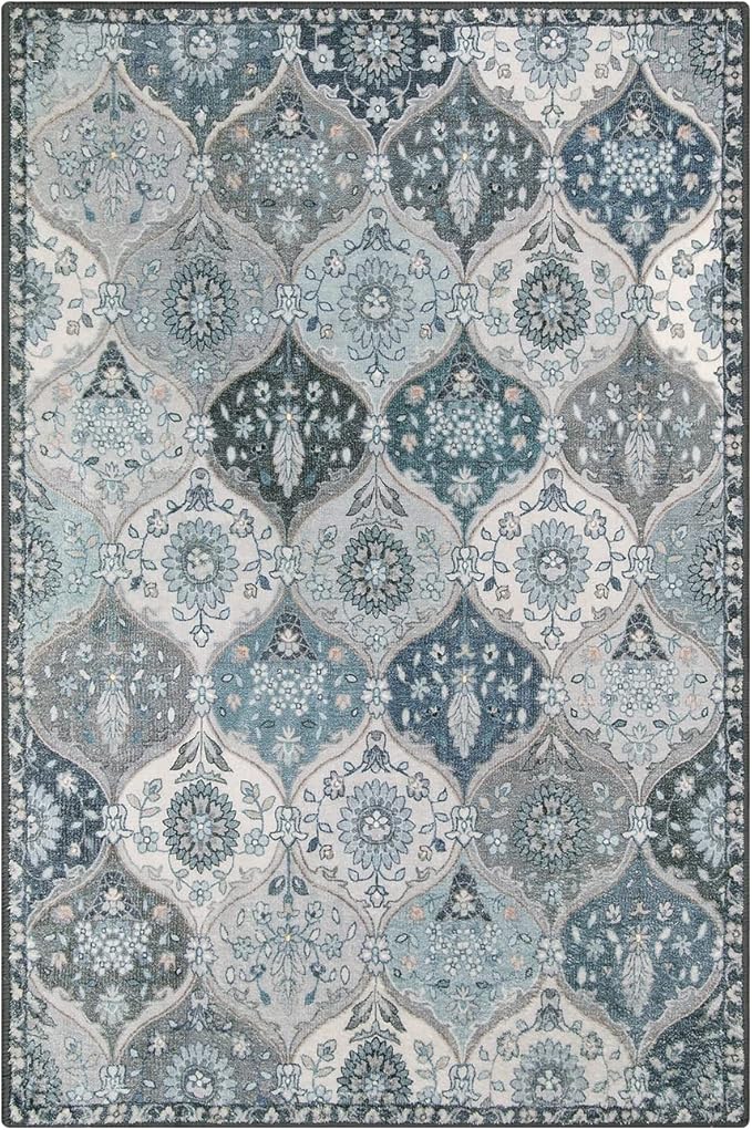 Lahome Moroccan Trellis Front Door Mat Indoor Entrance, 2x3 Rugs for Entryway Non-Slip Washable Indoor Door Mat, Oriental Accent Small Rug for Kitchen Bedroom Bathroom Elise, Blue