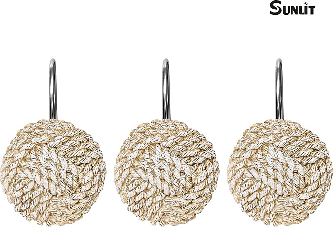 Sunlit Boho Knots Shower Curtain Hooks, Home Decorative Shower Curtain Rings for Bathroom, Seaside Nautical Shower Curtain Hangers Bathroom Accessories, Set of 12