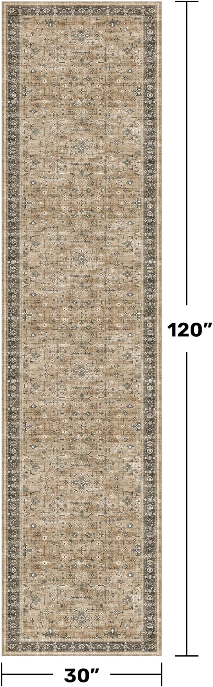 Boho Washable 10ft Long Runners for Hallways, Earthy Sage Taupe 2'6"x10' Wide Kitchen Runner Rug, Vintage Entryway Indoor Rug, Non-Slip Stain Resistant Low Pile Throw Rug