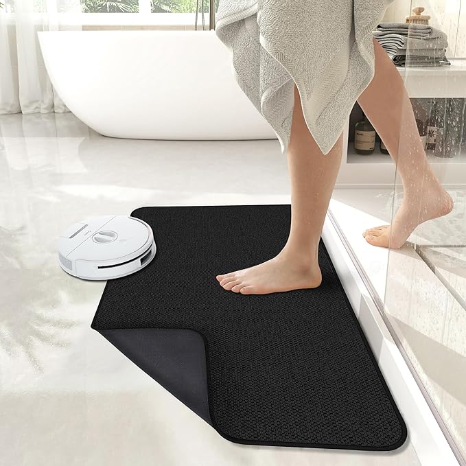 Bosap Bath Mat,Ultra Thin Bathroom Runner Rugs,Large Bath Mats for Bathroom,Quick Dry,Non-Slip,Machine Washable,Low Pile,Bath Rug,Shower Outside,Sink,Home Decor Accessories.Black,1'5"x2'3"(2 Pack)
