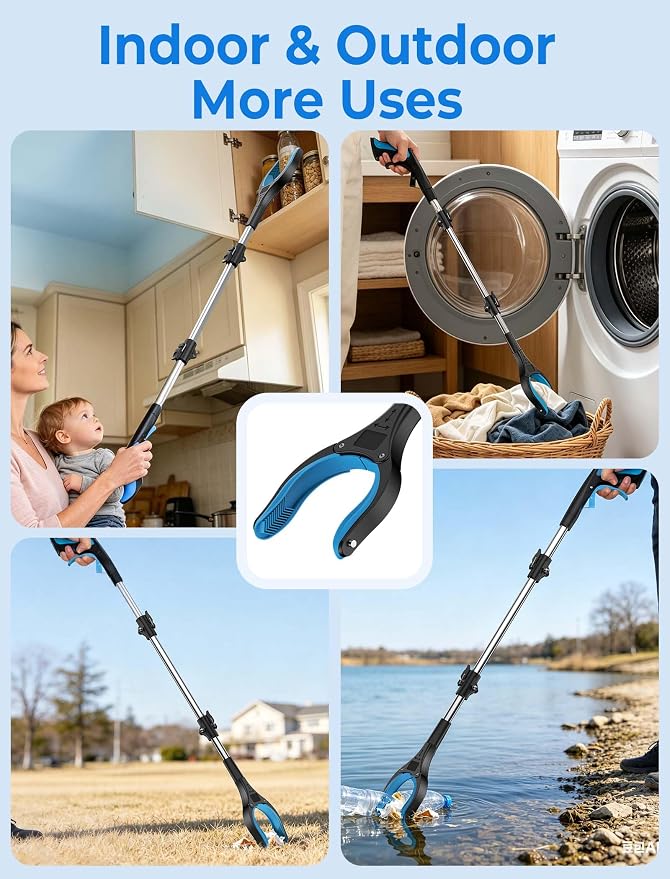 44" Grabber Reacher Tools, 2 Pack Upgraded Strong Foldable Reacher Grabber Heavy Duty Pickup Tool, 4" Wide Claw Opening & 360° Rotating Jaw & Magnet Lightweight Grabber Tool for Senior Patient