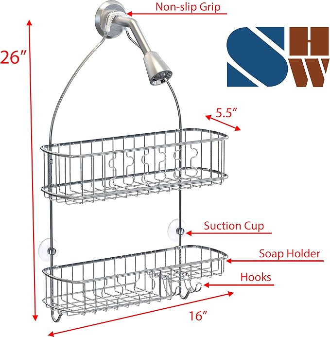 Simple Houseware Bathroom Hanging Shower Head Caddy Organizer, Chrome (26 x 16 x 5.5 inches)