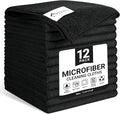 SIFANGKE Microfiber Cleaning Cloth, 12 Pack Lint-Free and Highly Absorbent Rags, Black Reusable Microfiber Towels for Car, Kitchen, Bathroom and Household Cleaning Supplies, 11.8"X11.8"