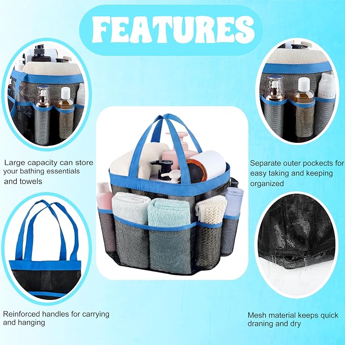 Attmu Mesh Shower Caddy Portable, Quick Dry Hanging Shower Tote Bag for College Dorm Room Essentials, Large Capacity Shower Caddy Dorm for Bathroom Gym Swimming