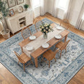 RELEANY Area Rugs Square 10ft Washable Non-Slip, Floral Vintage Distress Medallion Carpet for Living Room Bedroom Dining Room, Light Blue Navy Gray White